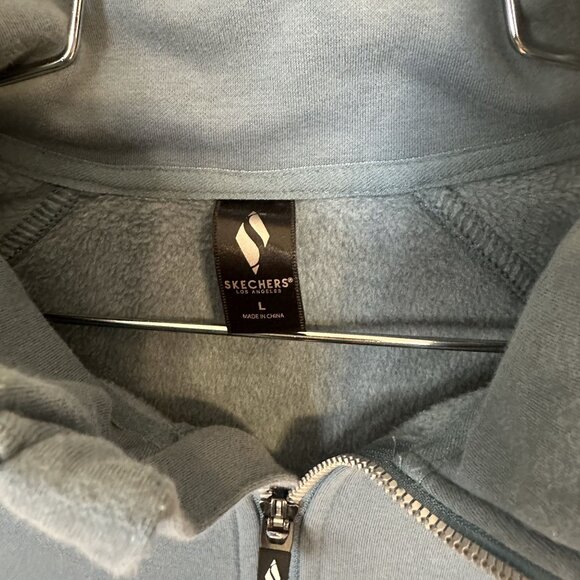 Skechers Womens Full Zip Sweatshirt Jacket Large Sky Grey Blue Pockets Athletic - Picture 2 of 7